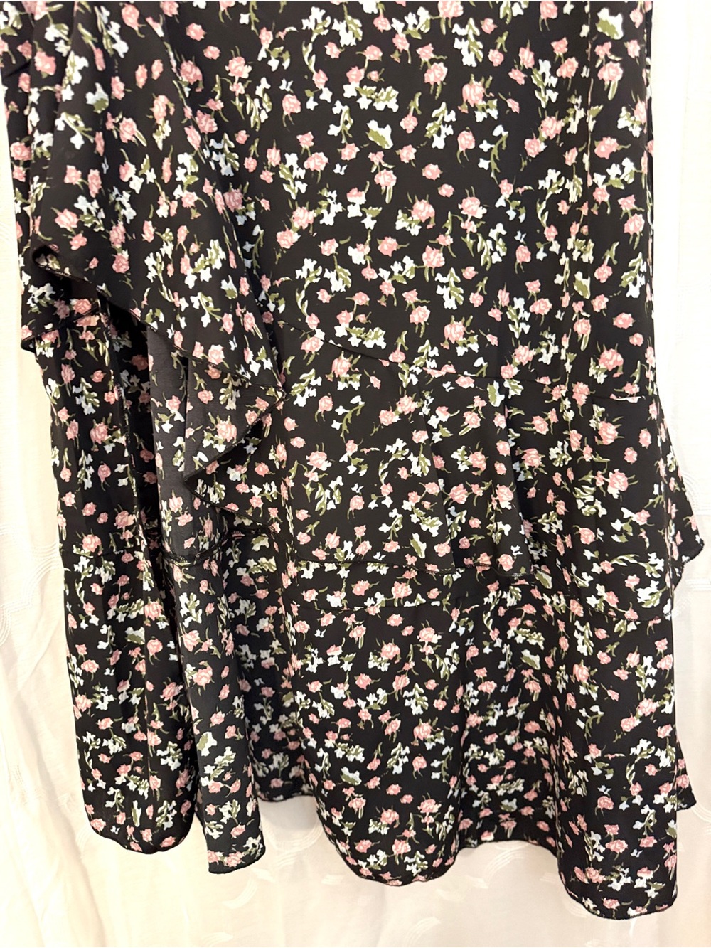 BTFBM Black Floral Wrap Midi Skirt Ruffle Hem Boho Romantic Size Large - Picture 7 of 13